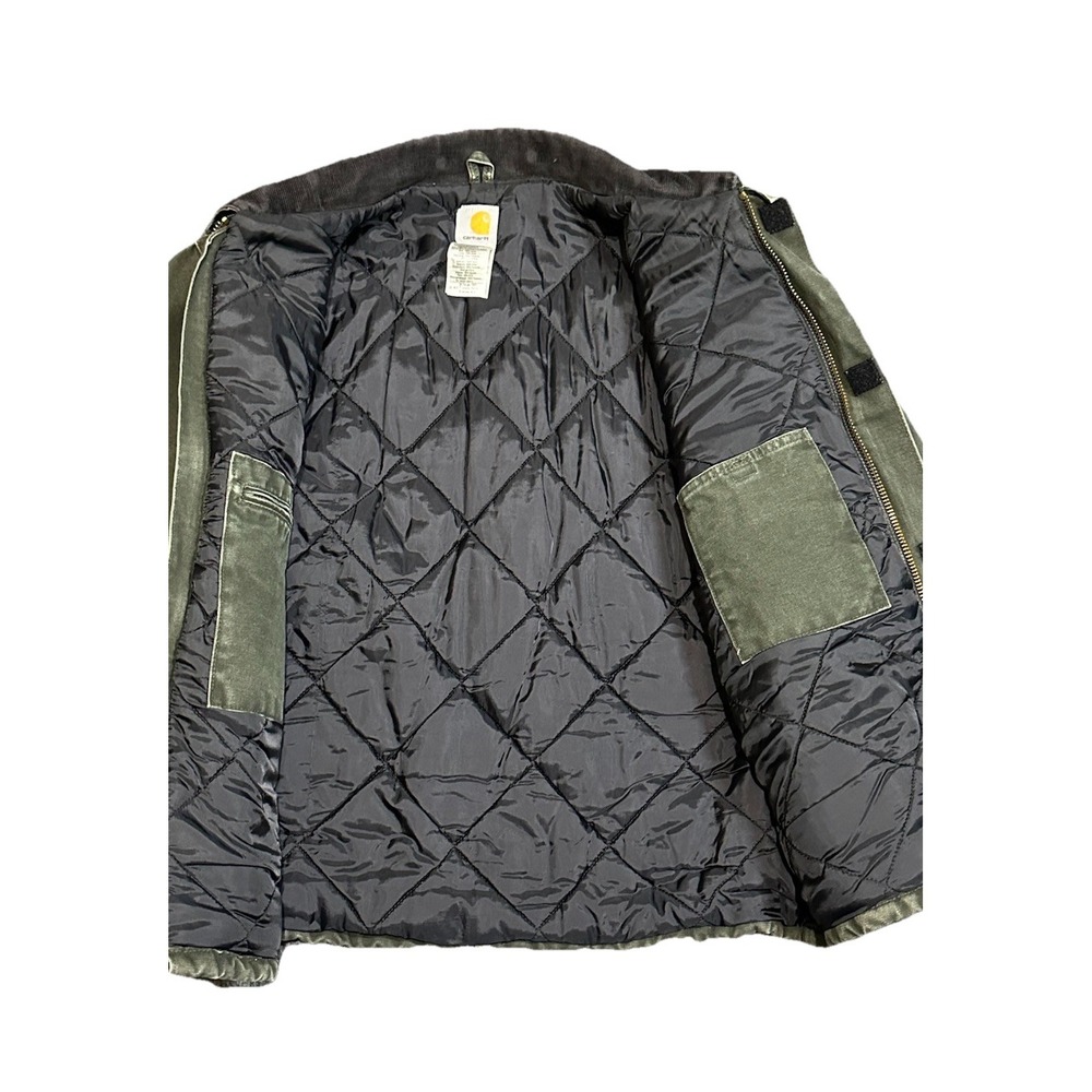 VTG Carhartt Jacket Mens XLT J22 MOS Olive Green Detroit Duck Canvas Quilt Lined - Picture 4 of 6